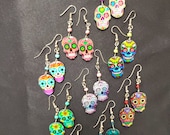 Sugar skull earrings.Colorful skull earrings.Skull earrings.Halloween earrings.Day of the dead earrings.Dias de los muertos earrings.skulls