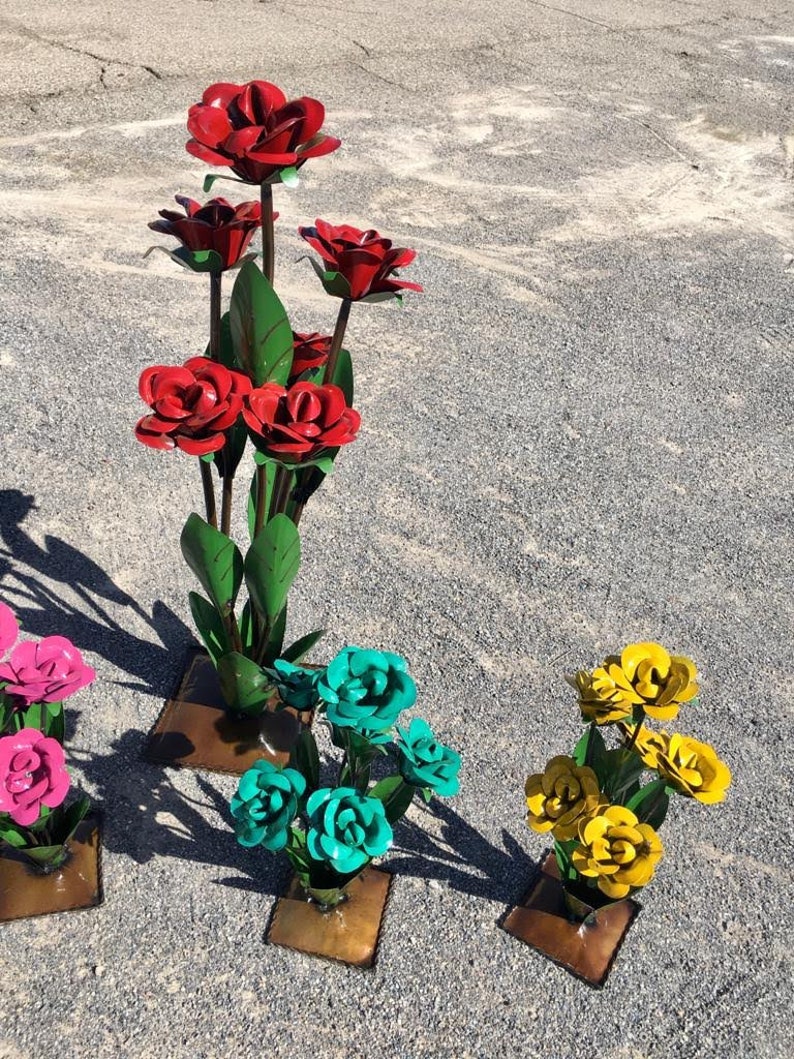 Metal Roses.metal Flowers.small Metal Roses.metal Yard Etsy