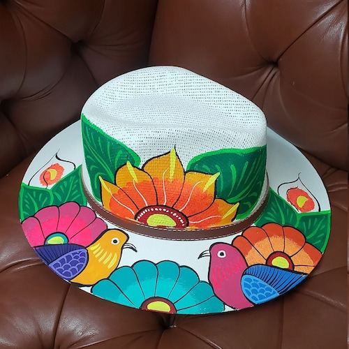 Mexican Artisanal Hat. Hand outlet Painted Fedora. Colorful Floral Hat. Traditional Mexican Hat. Floral Painted Sombrero. Mexican Sombrero.