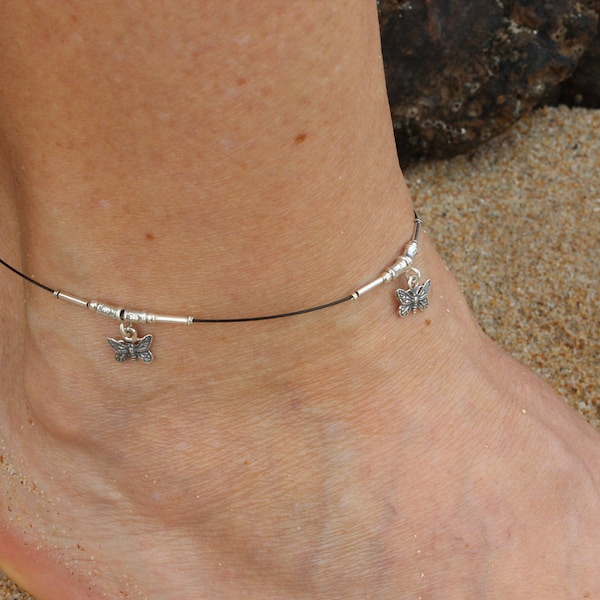 delicate sterling silver ankle bracelet,original anklet,steel wire nylon coated anklet,very strong anklet, dolphin anklet,butterfly anklet