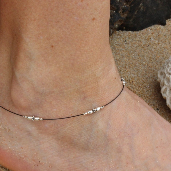 sterling silver ankle bracelet,thin silver anklet,anklet steel wire nylon coated,red ankle bracelet,blue anklet,black anklet,handmade anklet
