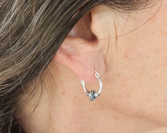 mens silver hoop earring,small silver hoop handmade,man hoop earring per unit,silver beaded hoop earring,small handmade men hoop earring