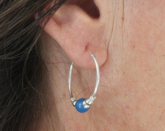 delicate medium sterling silver hoops earrings,tiny sterling silver red loop earring,medium silver hooks earrings,ethnic silver earrings