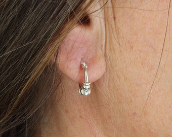 handmade sterling silver man hoop earring silver ethnic bead hoop earring