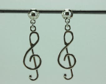 Sterling silver treble clef earrings,music silver stud earrings, treble clef stud earrings,musical silver earrings,music lover stud earrings