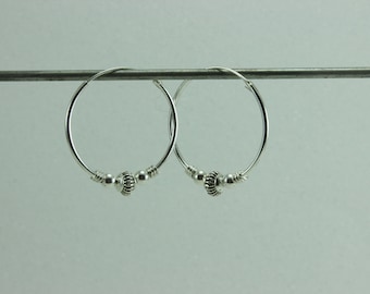 delicate sterling silver hoop earring sold by one,tiny sterling silver loop earring,silver hook earringfor men,ethnic silver bead earring