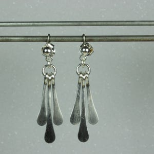 dangle sterling silver earrings,silver stud earring handcrafted,dainty earrings,drooping hammered ethnic earring,lightweight silver earring,