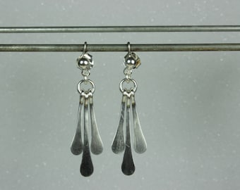 dangle sterling silver earrings,silver stud earring handcrafted,dainty earrings,drooping hammered ethnic earring,lightweight silver earring,