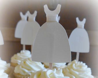 Wedding Dress Cupcake Toppers, Set of 12