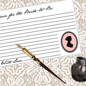 Jane Austen Brautparty druckbare Ratschlagkarten
