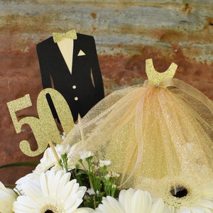 50th Wedding Anniversary Centerpiece, Golden Anniversary Table Decorations, Fiftieth Bride and Groom, Bouquet Pick, 1975 Wedding