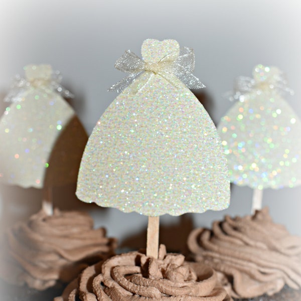 Wedding Dress Cupcake Toppers, Set of 12 Bride Gown Picks