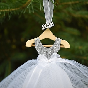 Wedding Dress Ornament, 2024 Bride, Bridal Shower Gift Tie On, Christmas Wedding, Bride to Be, Bride Gown Ornament