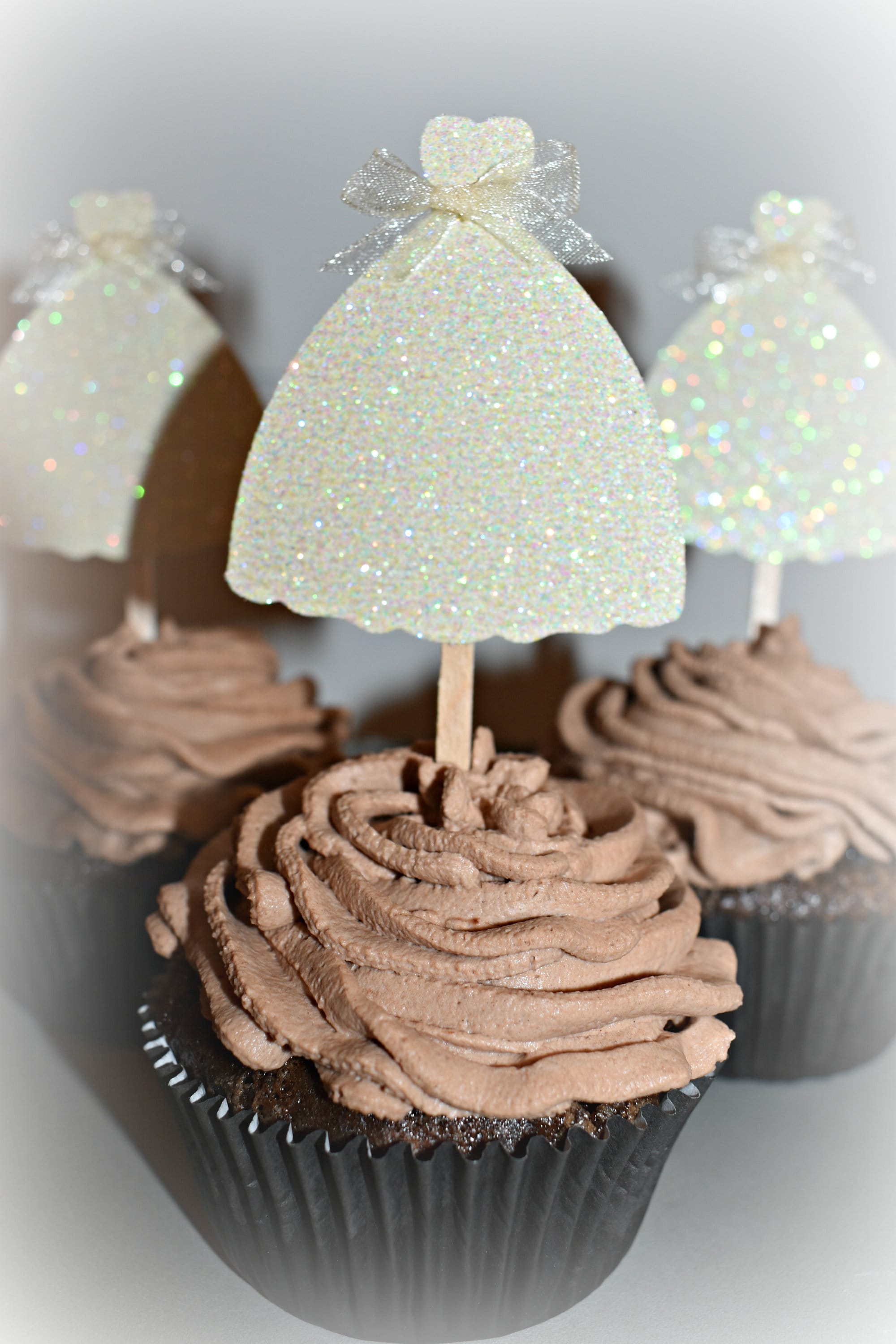 Wedding Dress Cupcake Toppers, Set of 12 Bride Gown Picks