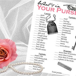 Jane Austen Bridal Shower Game, What&#39;s In Your Purse, Instant Download