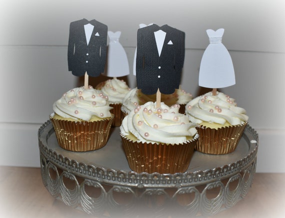 Bride and Groom Cupcake Toppers, Bridal Shower, Wedding Picks, Set of 12 -  Etsy