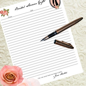 Printable Jane Austen Bridal Shower Gift List