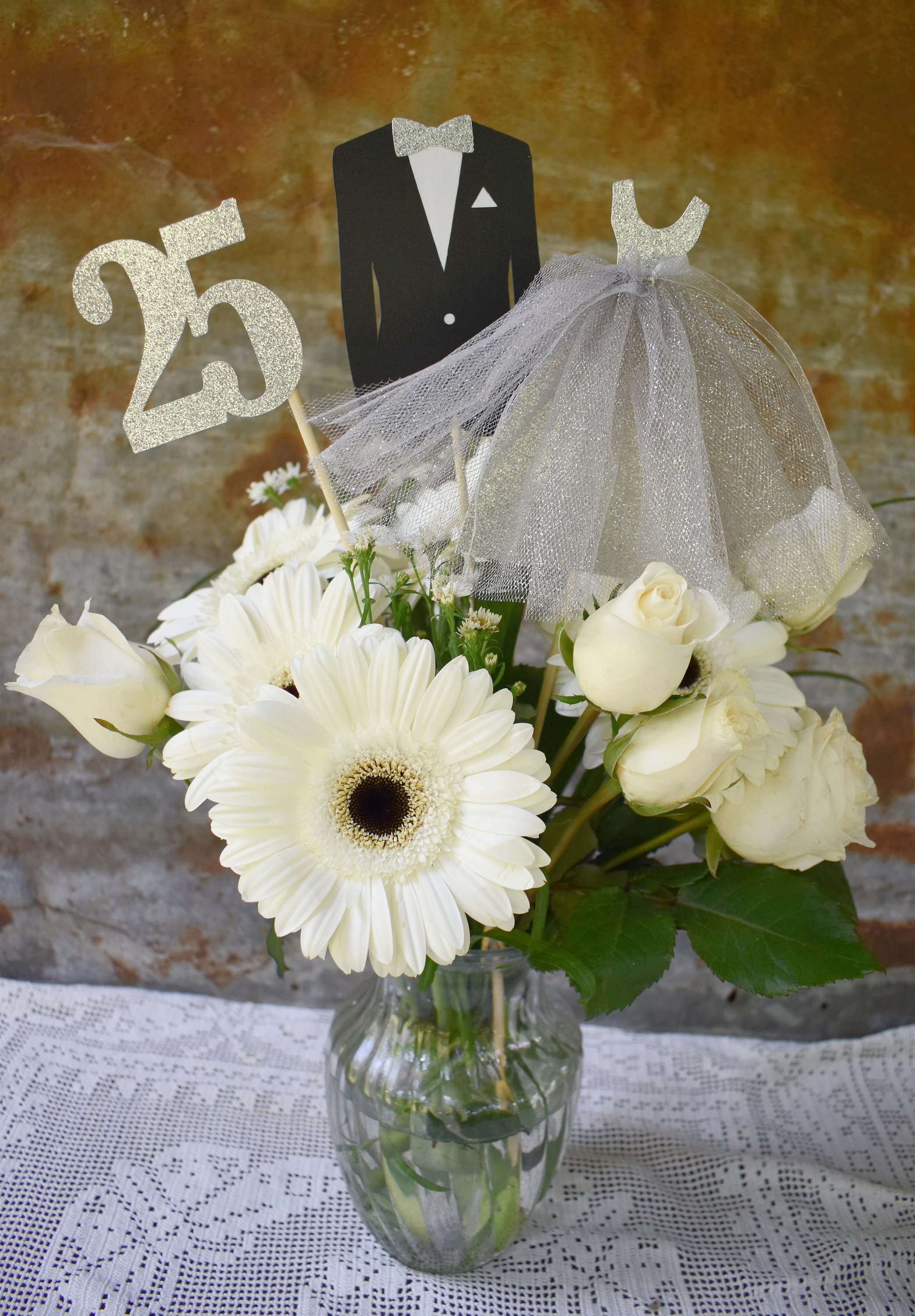 25th Wedding Anniversary Centerpiece Silver Anniversary Table Etsy