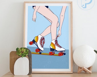 Roll With It arte de pared de patinador/arte imprimible, póster vertical, descarga digital instantánea o fondo de pantalla digital