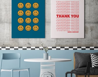 Set of 2 New Yorker Thank You and Smiley Face Street Art Print, Instant Digital Download, City Wall Decor, Colorful or Digital Wallpaper