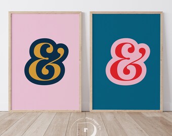 Conjunto de 2: Impresión de arte de tipografía de Ampersand contemporánea, descarga digital instantánea, decoración minimalista de la pared, fondo de pantalla colorido o digital