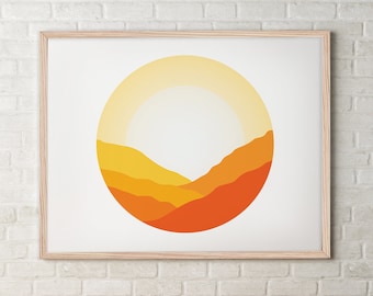 Sol minimalista en el arte de la pared del cielo / arte imprimible, póster horizontal (opciones personalizables disponibles!)