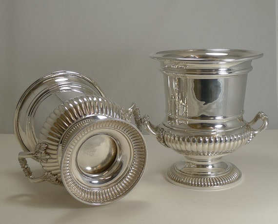 Pair Large Silver Plated Wine Quality. Champagne Bottle Coasters