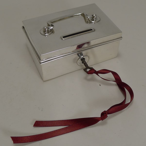 Rare Novelty English Sterling Silver Money Box / Bank - Miniature Cash Box