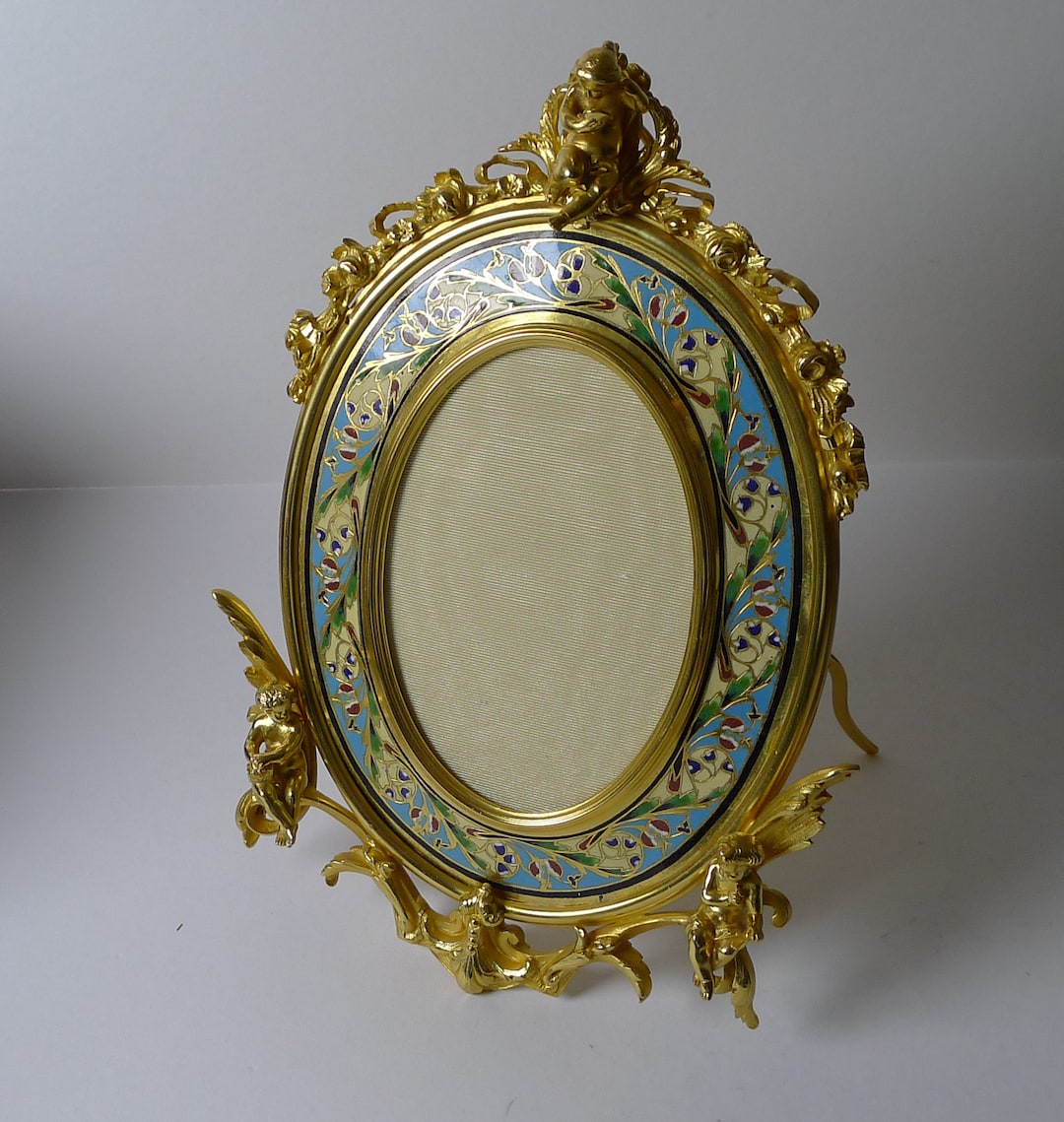 Fine Antique French Gilded Bronze and Champleve Enamel Photograph
