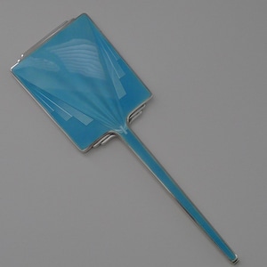 Fine Art Deco Silver and Guilloche Enamel Hand Mirror