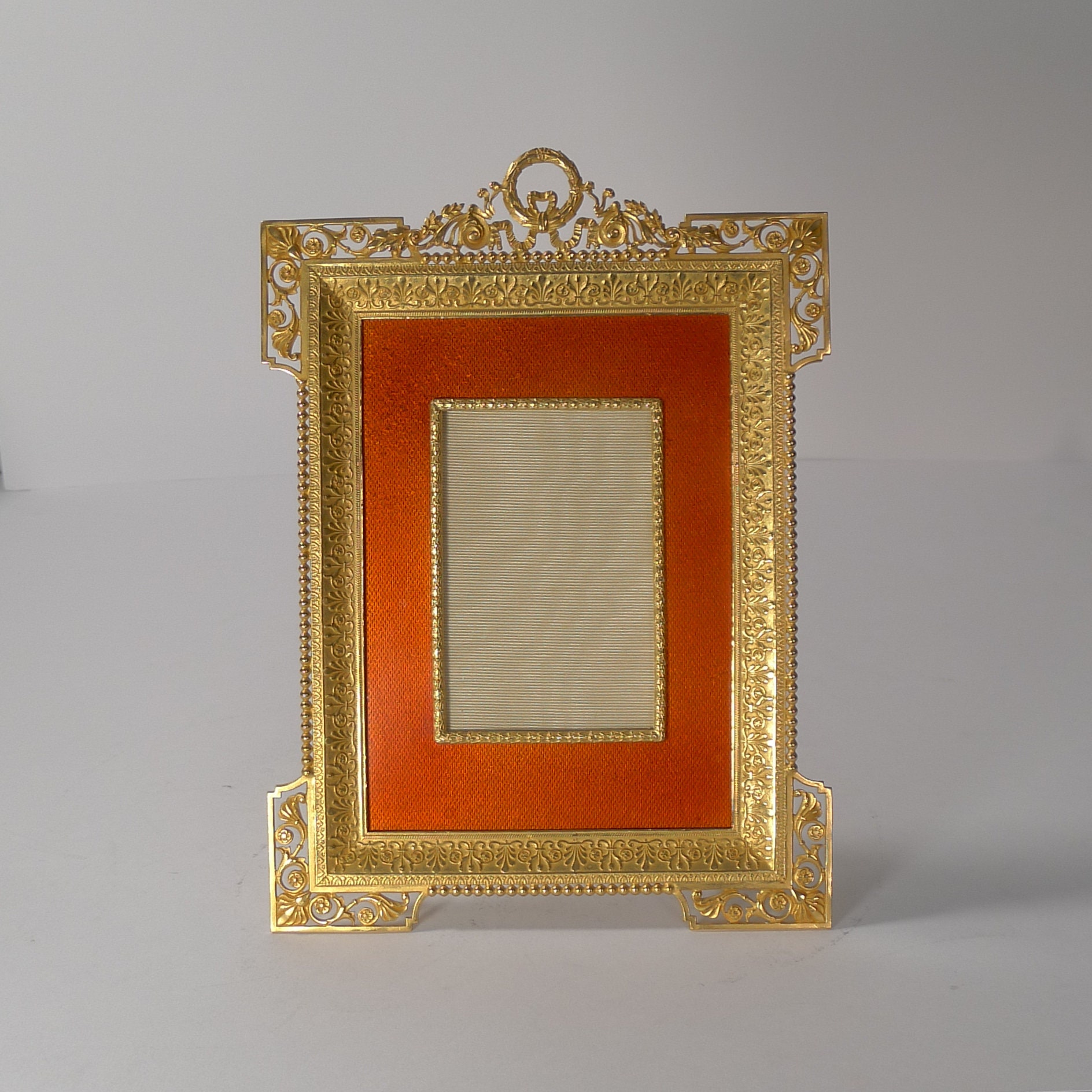 Image of Superb Antique French Gilded Bronze & Orange Enamel Picture Frame C.1900