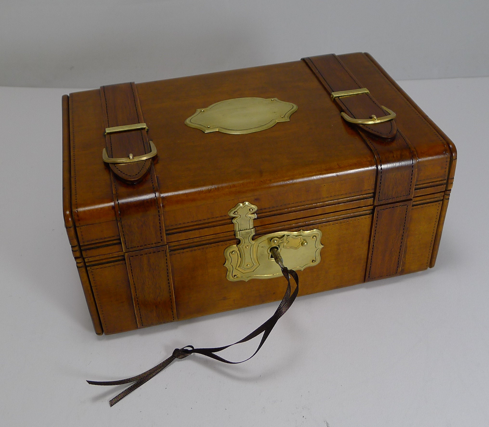 Image of Hand Carved French Jewelry Box - Miniature Trunk C.1880