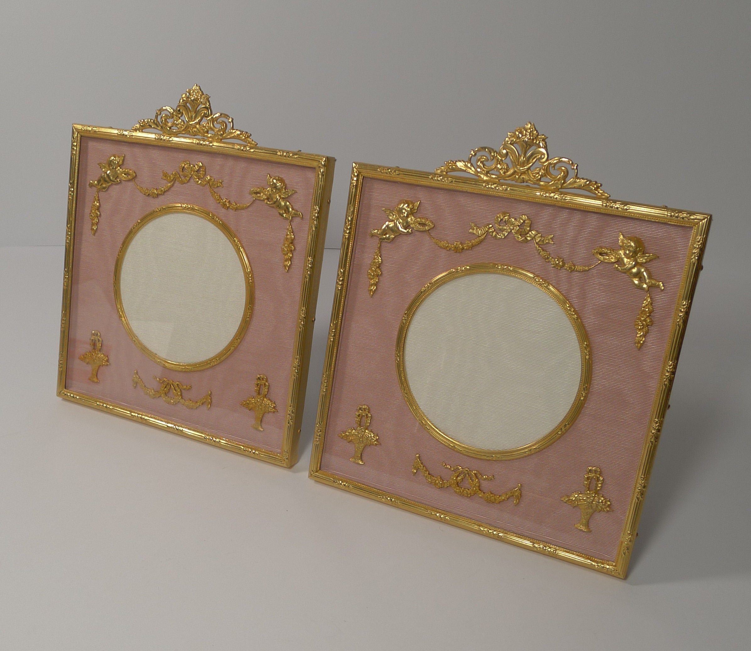 Image of stunning Pair French Gilded Bronze Picture Frames - Cherubs