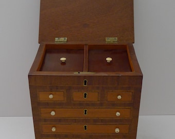 Rare English Mahogany Tea Caddy - Form of Chest of Drawers c.1880