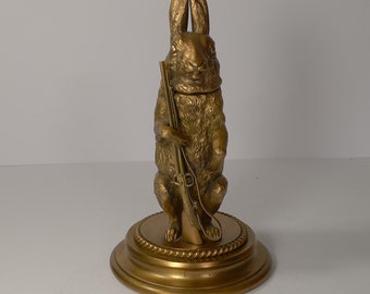 Magnificent Antique English Gilded Bronze Hare Inkwell c.1880