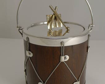 Fabulous Antique English Oak & Silver Plated Drum Form Biscuit Box / Barrel c.1890