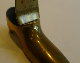 Antique Victorian Shoe Snuff In Brass Dated 1891