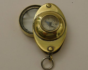 Antique English Pocket Magnifying Glass / Loop With Compass c.1920