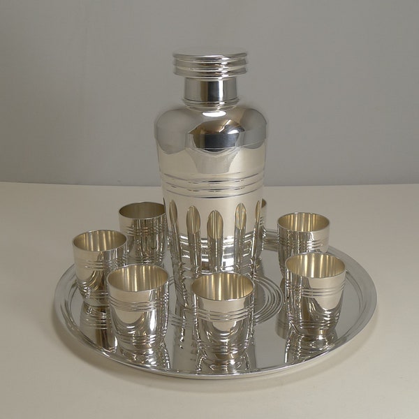 French Art Deco Silver Plated Cocktail Set by St. Medard, Paris c.1935