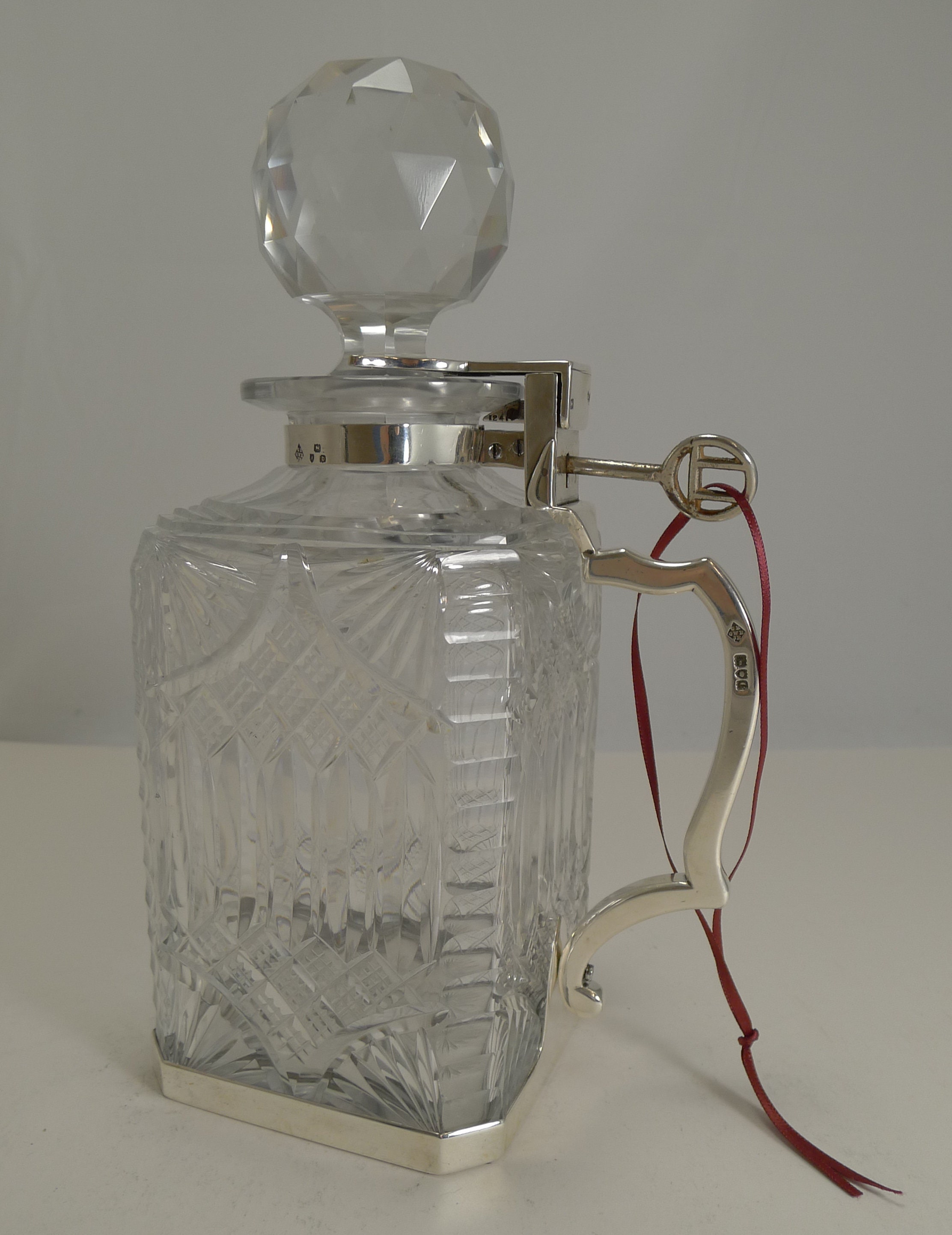 Image of Antique English Cut Crystal & Sterling Silver Single Locking Decanter - 1898