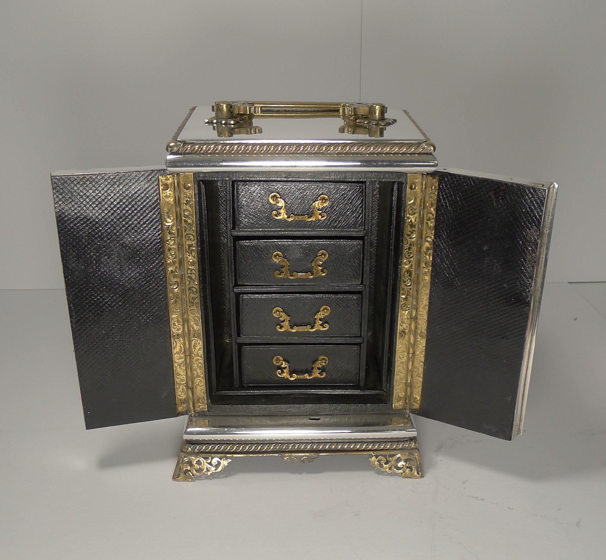 Image of Rare Antique English Coin Safe/Jewellery Cabinet C.1860