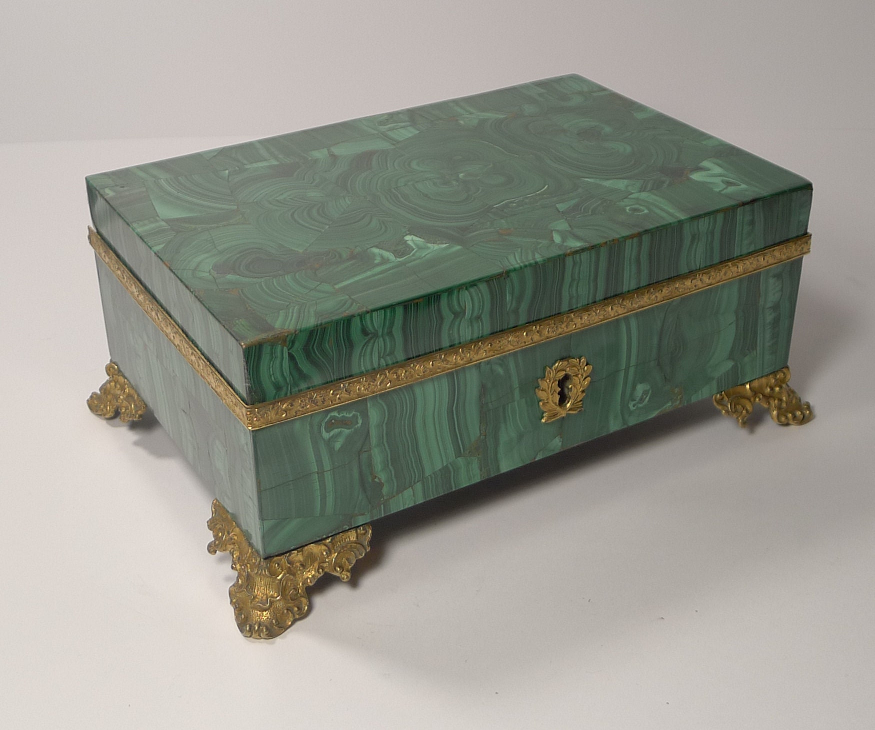 Image of Grand Antique French Malachite & Gilded Bronze Jewellery Box
