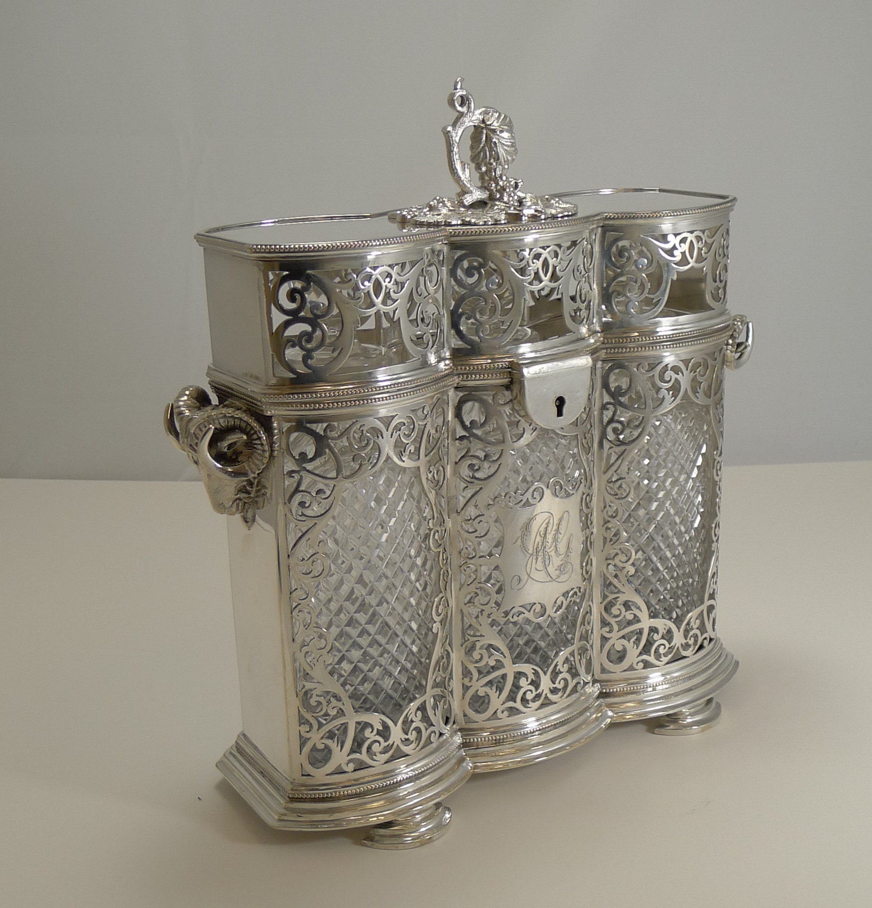 Image of Heirloom Quality Three Bottle Decanter Box/Tantalus By Philip Ashberry C.1870