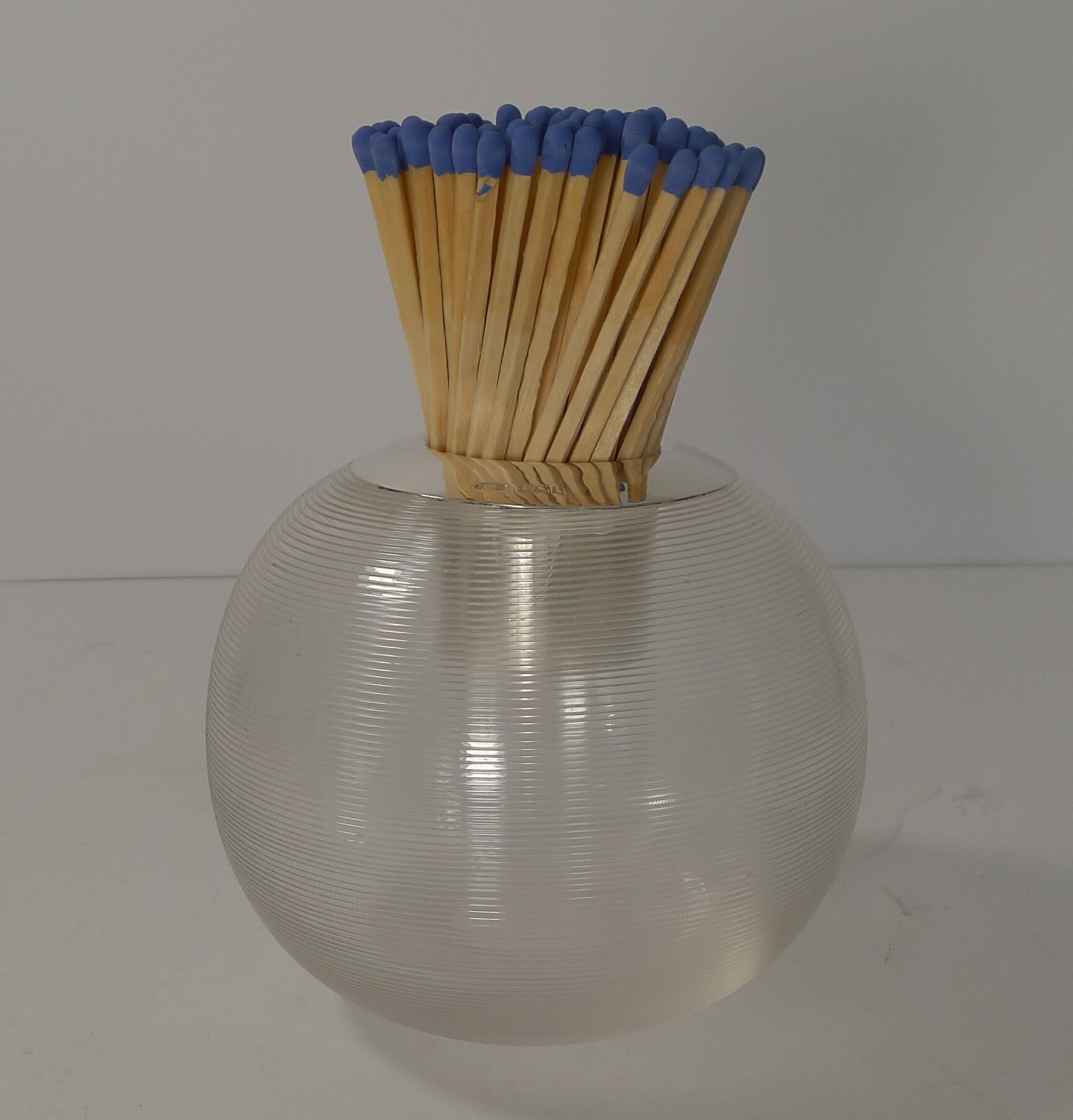 Image of Oversized Edwardian Threaded Glass & Sterling Silver Match Striker