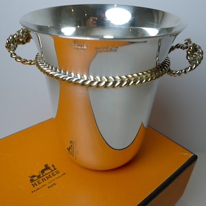 Hermes, Paris - Versilberte & Vergoldete Vase / Becher / Schreibtischbecher
