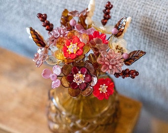 Maple Trees and Autumn Leaves Glass Flower Bouquet