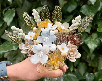 Boho Neutrals Glass Flower Bouquet - Glass Flower Stems - Handmade Glass Flowers - Bouquet - Neutrals - Dried Flower Style - Anniversary