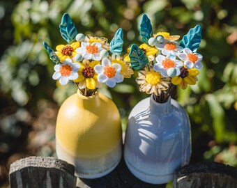 Sunflower Vase - Glass Flowers with Grey Ceramic Vase - Sunflower Flowers - Ceramic Vase - Grey Vase - Postable Flowers - Handmade