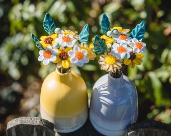 Sunflower Glass Flower Bouquet with Ceramic Vase