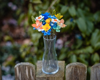 Summer Days Bouquet with Glass Vase - Glass Flower Stems - Handmade Glass Flowers - Flower Bouquet - Anniversary Gift